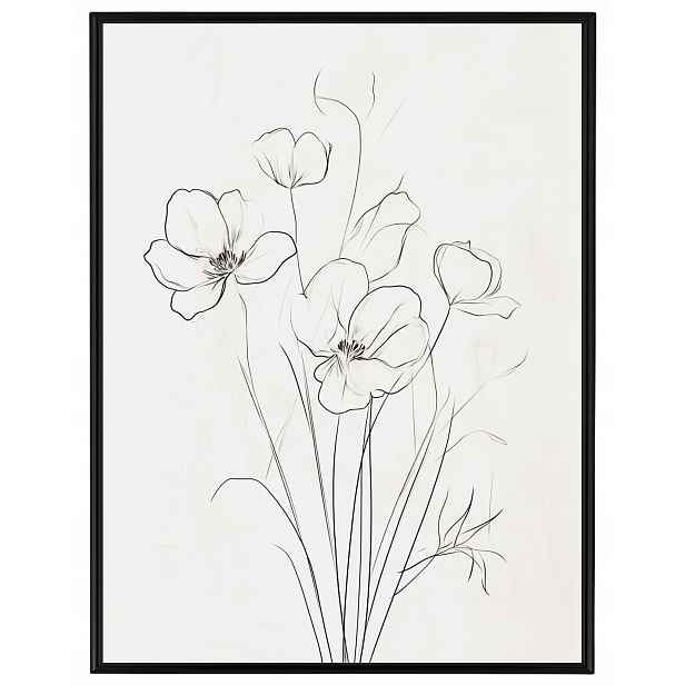 Plakát Rámeček Hliníková Grafika Line Art Kresba Skica Květiny Maki 60x80