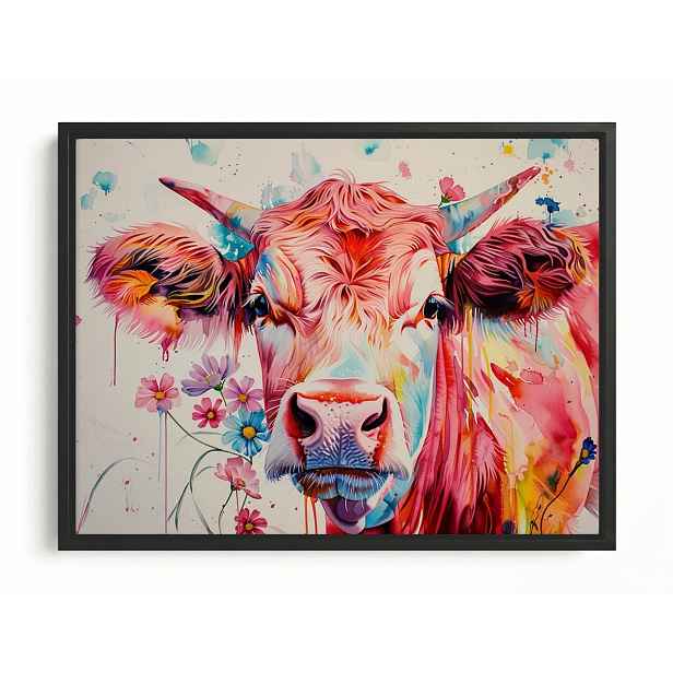 Rám Na Obraz Americká Krabička Portrét Kráva Růžová Malba Barvy Květiny Boho 80x60