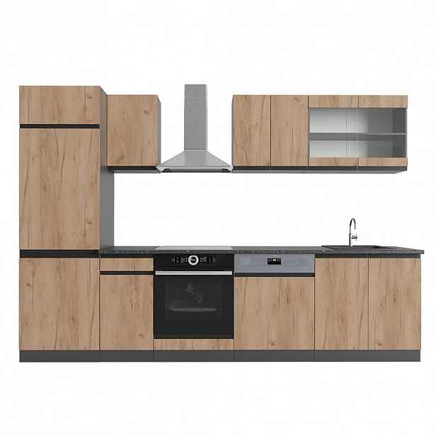 Vicco KUCHYŇSKÝ KOUT R-Line Zlatý dub power/antracit 300 cm Tvar J
