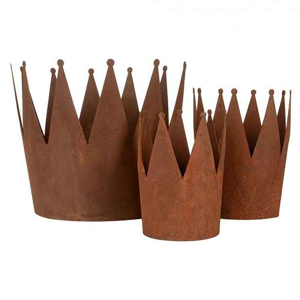 3ks rezavý svícen koruna Brocante rust - Ø 32*25 / Ø 17*21 / Ø 12*17 cm  Clayre & Eef