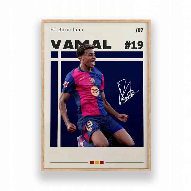 Plakát Yamal Fc Barcelona A3 Obraz Dětský pokoj Rámeček Dřevěný 30x42 cm