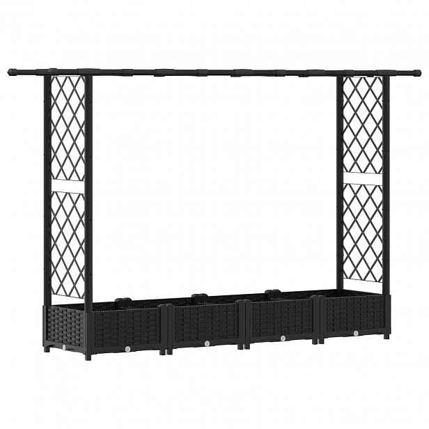 vidaXL Vyvýšený záhon s treláží a střechou Černá 203 x 40 x 121 cm PP