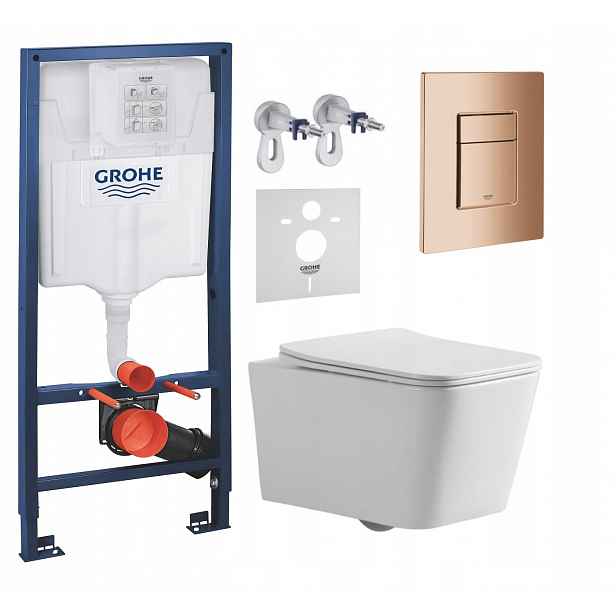 Podomítkový Wc set Grohe s mísou Bilovec a tlačítkem měď lesk Fresh