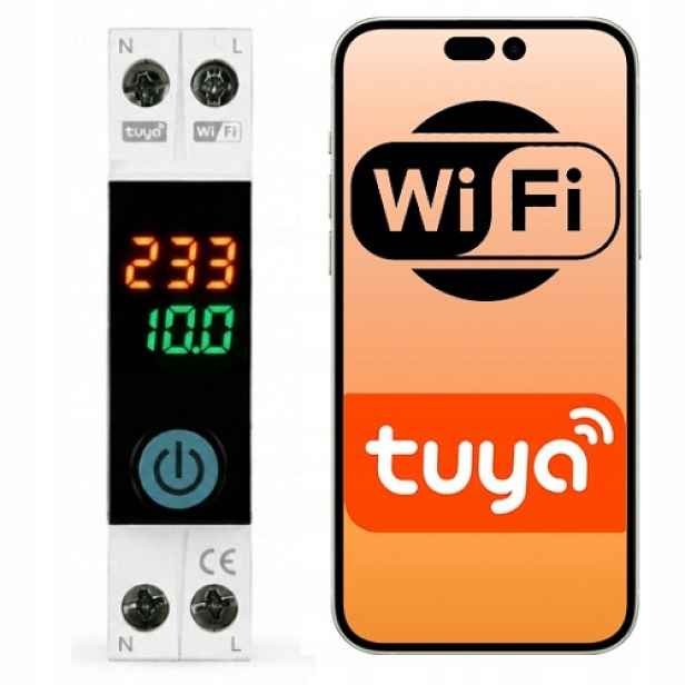 Relé na Din lištu WiFi Tuya Smart 40A s nadproudovou ochranou
