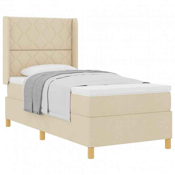 vidaXL Postel s boxspringem s čelo Krémová 100 x 200 cm textil