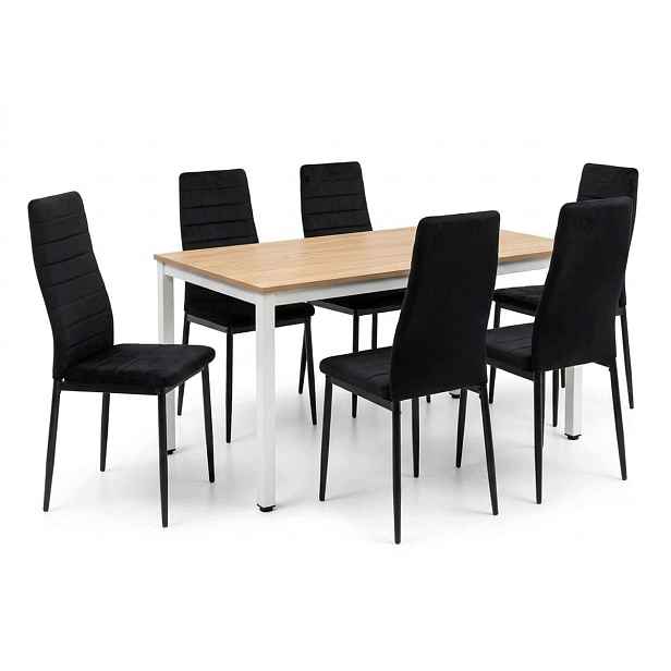 Jídelní set Loft 120x60 cm, dekor dub sonoma 6 černých sametových židlí Axell