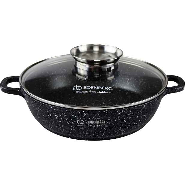 Hrnec Nízký mramorový indukční plyn Wok 24 cm 2,5 l, víko Edenberg