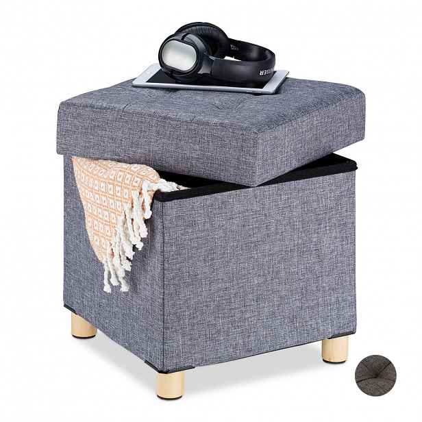 Relaxdays TABURET Tmavě šedý úložný prostor 40 cm