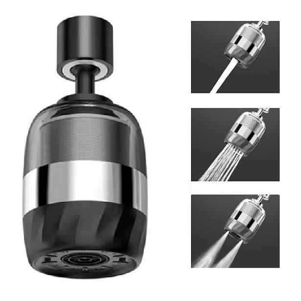 Eco produkty Exclusive Steel Filtra 3 Black; dřezová nebo umyvadlová filtrační sprcha 3 proudy vody; perlátor s kloubem a nerezovým filtrem k vodovodní baterii se závitem M22/M24; stříbrná/černá