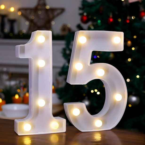 TEMU 2 ks, Dekorační osvětlené písmeno k 15. narozeninám, LED číslo '15' na baterie, logo Party, rodinná dekorace, noční světla, Halloween