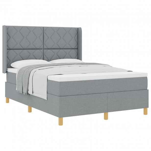 vidaXL Postel s boxspringem s čelo Světle šedá 140 x 190 cm textil