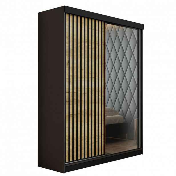 Kier Furniture POSUVNÁ ŠATNÍ SKŘÍŇ MALANI - Grafitová & Dub Craft 138x205x59 cm