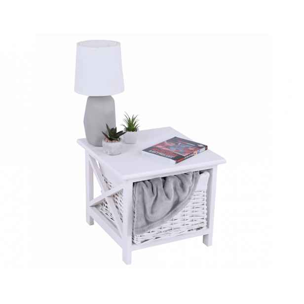 Noční stolek, 1 košík, bílá, RAFAELLO
