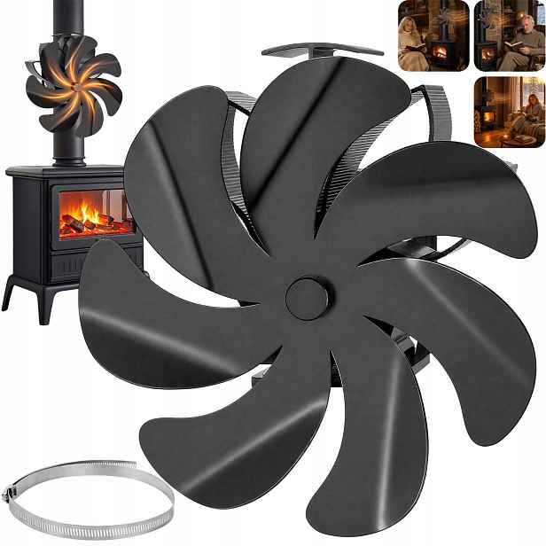Tichý Ekologický Krbový Ventilátor Poháněný Teplem Pro Kamna, Černý