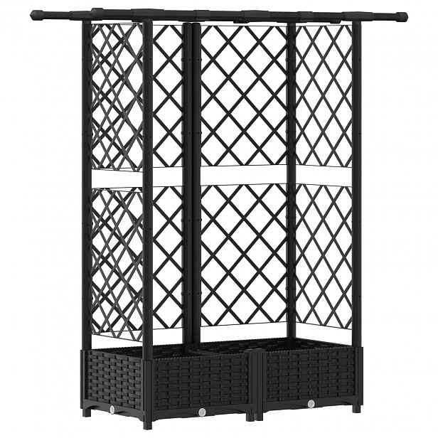 vidaXL Vyvýšený záhon s treláží a střechou Černá 124 x 40 x 121 cm PP