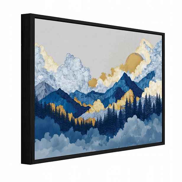 Wallarena ZARÁMOVANÉ obrazy hory akvarel modrá 120x80 cm