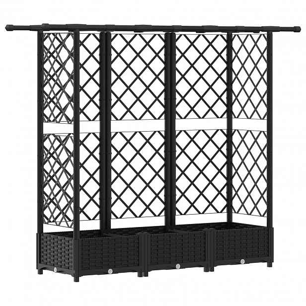 vidaXL Vyvýšený záhon s treláží a střechou Černá 164 x 40 x 121 cm PP