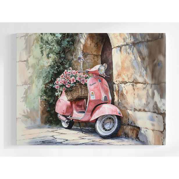 Plakát Růžový Skútr Vespa Květiny Zeď Vintage Retro 100x75