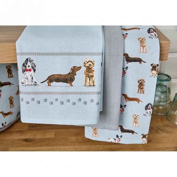 Sada 3 kuchyňských utěrek Cooksmart ® Curious Dogs