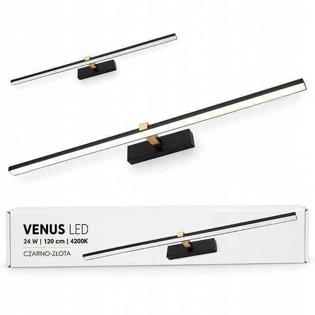 120 cm nástěnné svítidlo Venus 24W černo-zlaté Led do koupelny 1640lm 4200K IP44