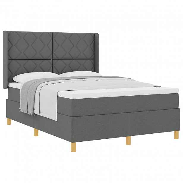 vidaXL Postel s boxspringem s čelo Tmavě šedá 140 x 190 cm textil