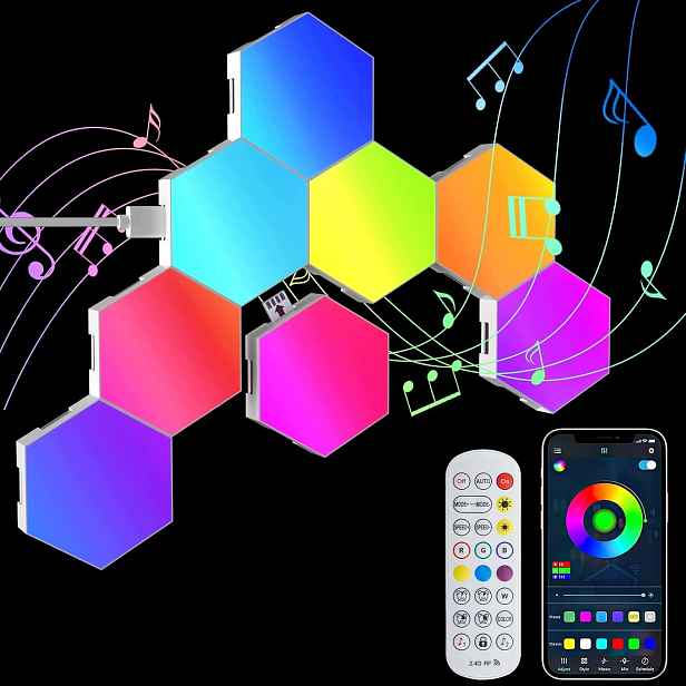 Herní Nástěnná Lampa Hexagon Rgb Modulární Synchronizace Hudby 8 Ks