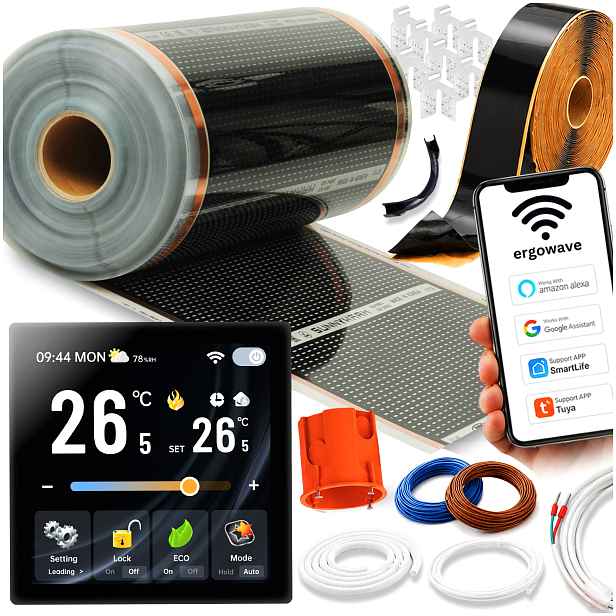 Fólie Topná Silná Sada Podlahové Vytápění 140W 10m2 Wifi Termostat