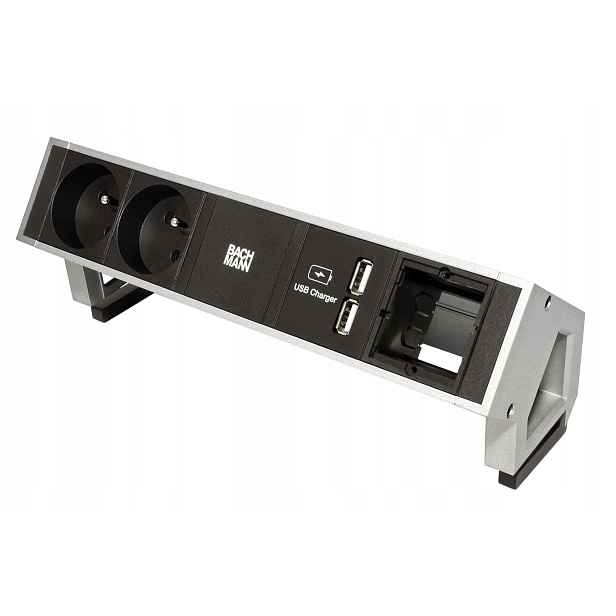 Bachmann Desk 2, 2x zásuvka Cz, zdroj 15W(2x Usb A), 1x volné, stříbrný