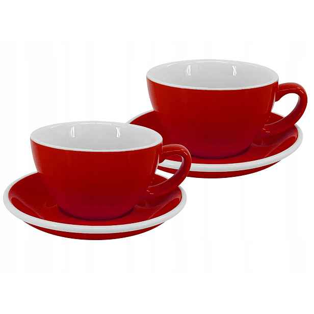 Set 2 ks Latte šálek s podšálkem Roma, 250 ml, červený