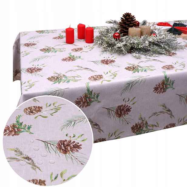 Vánoční ubrus BN25 – Šišky 275-1 Skvrnitý 300x140 Vánoce