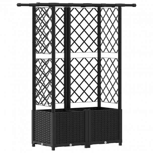 vidaXL Vyvýšený záhon s treláží a střechou Černá 124 x 40 x 136 cm PP
