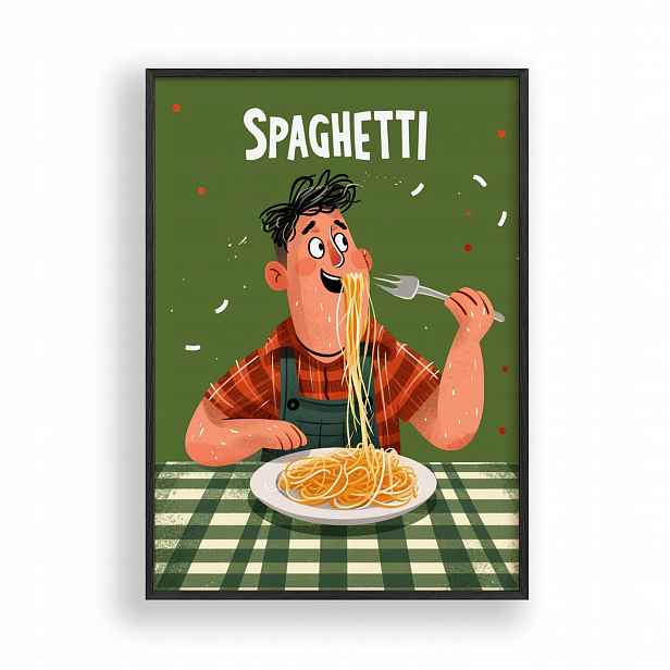 Obraz Spaghetti Italská kuchyně Plakát Rámeček Dřevěný Černý 30x42 cm