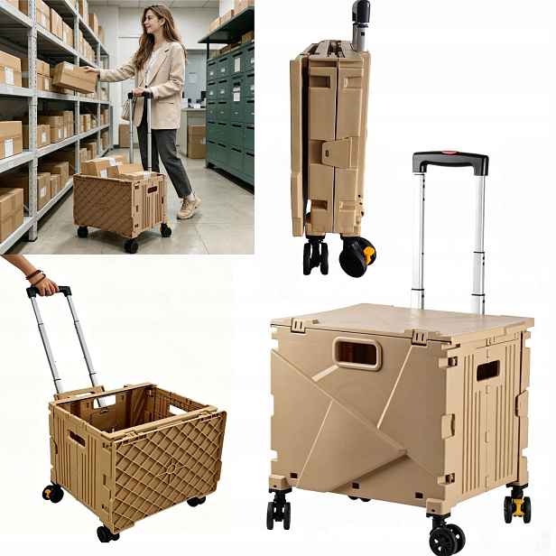 Skládací Nákupní Košík Na Kolečkách, Box Do Auta, 63L