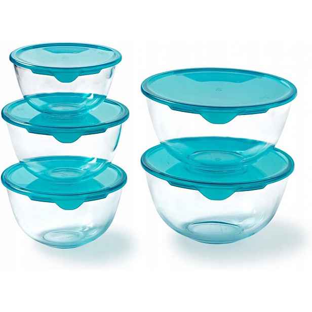 Sada 5 x skleněná mísa salátová mísa s víkem Pyrex
