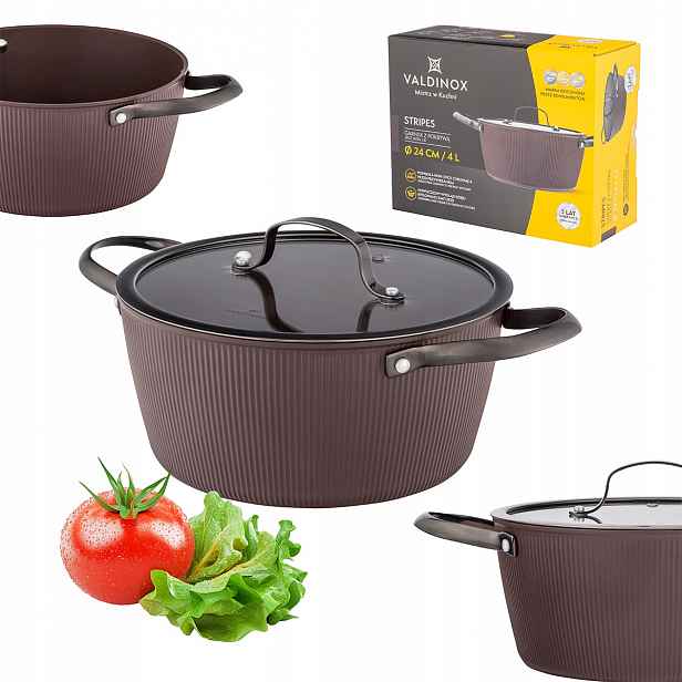 Hrnec 4 l s víkem na indukci, rýhovaný plyn Valdinox, 24 cm