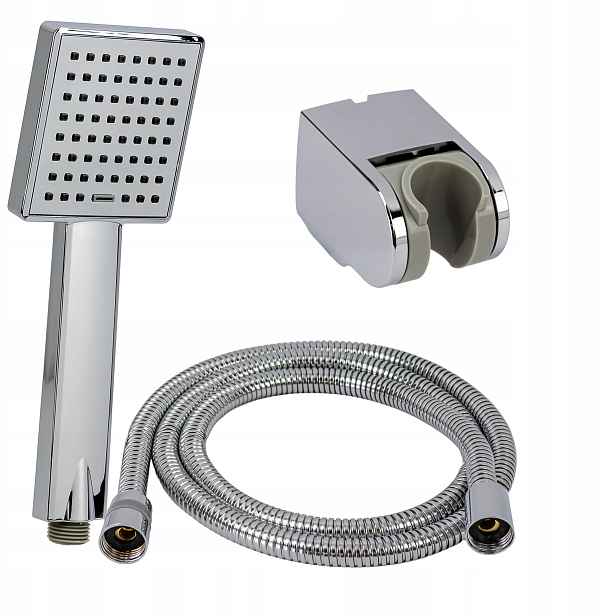 Sprchový set sprchová hlavice čtvercová 1F s hadicí 150 cm, nastavitelný držák