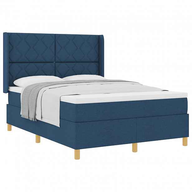 vidaXL Postel s boxspringem s čelo Modrá 140 x 190 cm textil