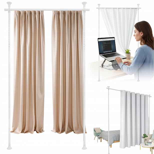 Garnýž Paraván Rozdělující Pokoj, Výška 122-320 CM, Šířka 70-182 CM, Bílý Rám