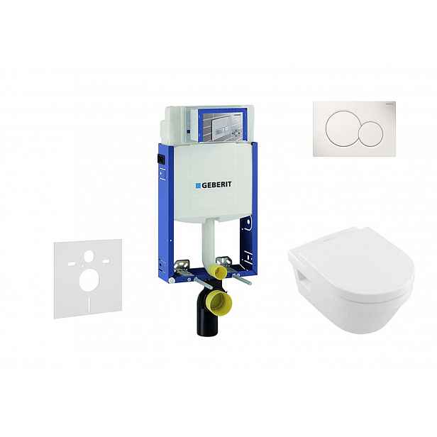 Geberit Kombifix - Modul pro závěsné WC s tlačítkem Sigma01, alpská bílá + Villeroy Boch - WC a sedátko, DirectFlush, SoftClose, CeramicPlus 110.302.0