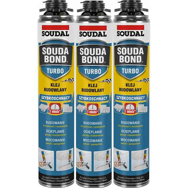 3ks Soudal Stavební Pěnové Lepidlo Soudabond Turbo Univerzální Rychleschnoucí