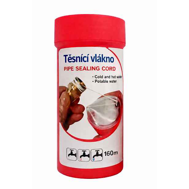 Eco produkty Těsnící vlákno 160 m do závitů VODA a TOPENÍ - šňůra na závity pro utěsňování závitů kovových a plastových trubek a armatur; použití VODA a TOPENÍ