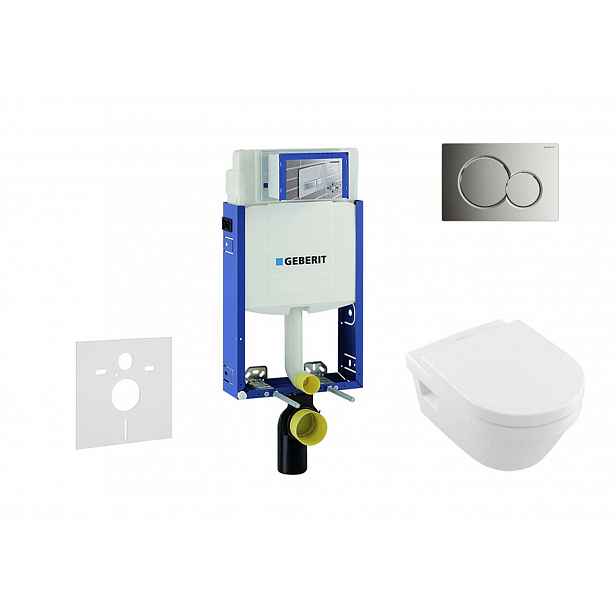 Geberit Kombifix - Modul pro závěsné WC s tlačítkem Sigma01, lesklý chrom + Villeroy Boch - WC a sedátko, DirectFlush, SoftClose, CeramicPlus 110.302.