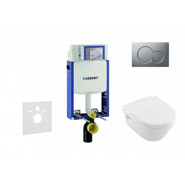 Geberit Kombifix - Modul pro závěsné WC s tlačítkem Sigma01, matný chrom + Villeroy Boch - WC a sedátko, DirectFlush, SoftClose, CeramicPlus 110.302.0