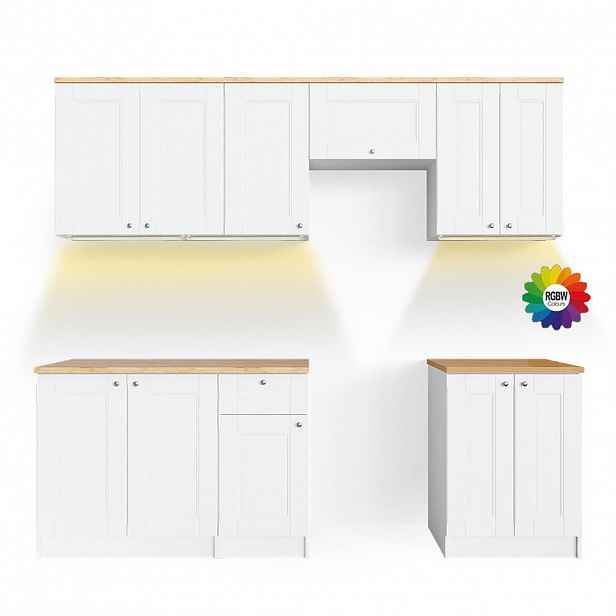 Vicco KUCHYŇSKÝ KOUT Bergamo Bílá 240 cm s pracovní deskou s páskem LED