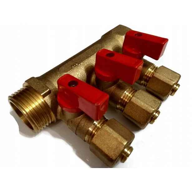 Rozdělovač Pex 1''x16mm x3 Sekce Pro Teplou Vodu