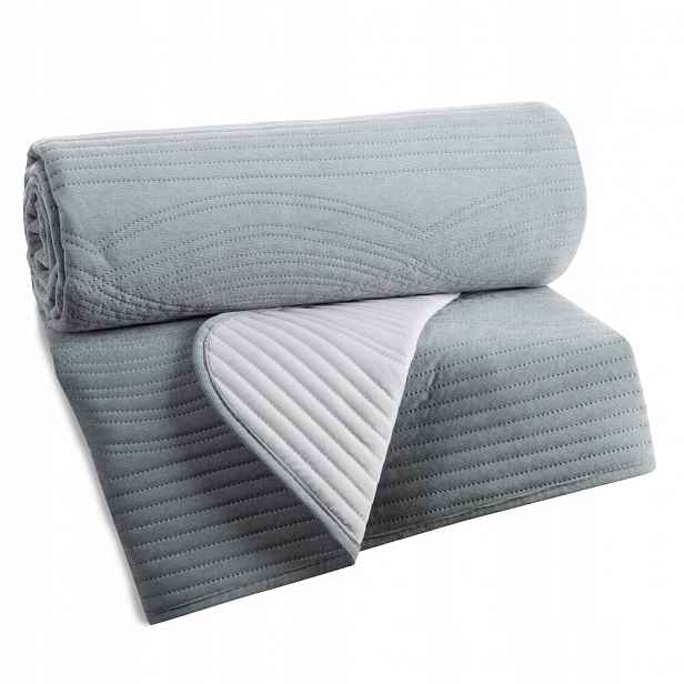 Dekorativní přehoz VELVET2 220x240 stříbrný prošívaný s geometrickým vzorem