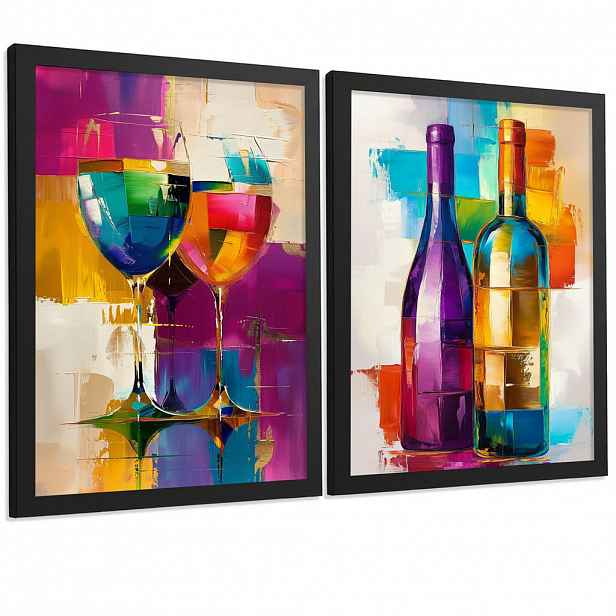 Nacnic PLAKAT Sada 2 Pop Wine A4 Černý rám