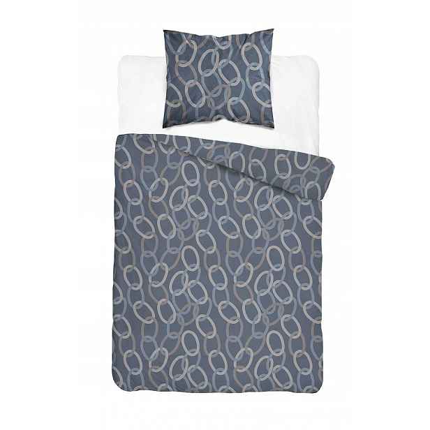 Povlečení Home Satin 140x200 tmavě modré s béžovými modrými řetězy