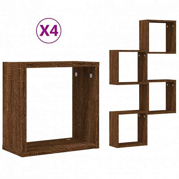 vidaXL Nástěnné police kostky 4 ks hnědý dub 30 x 15 x 30 cm