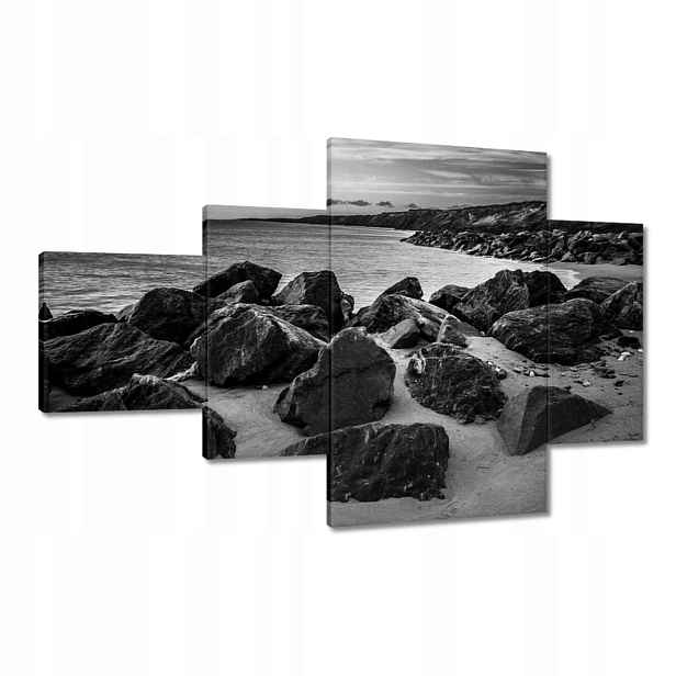 Obrazy 130x80 Balvany na pláži Černobílé fotografie